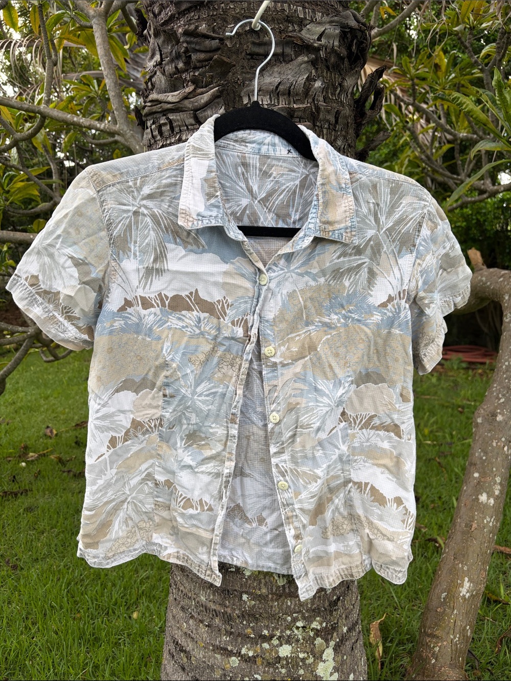 Columbia Short-Sleeve Button-Down Shirt in Light Blue, Tan and White